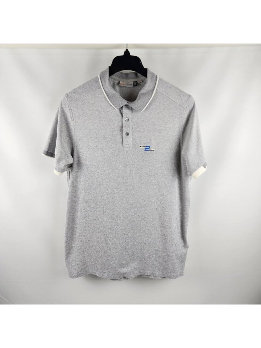 Kjus Shirt Mens XL Gray White S/S Golf Polo Arm Fenris Logo Chest Logo